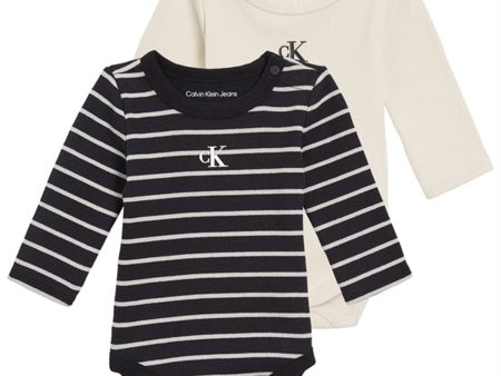 Calvin Klein Rib Stripe Ls Body Set Black Stripe   White Cap Gray Sale