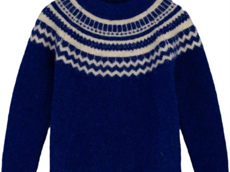 Fliink Mazerine Blue Nordic Pattern Star Pullover For Sale