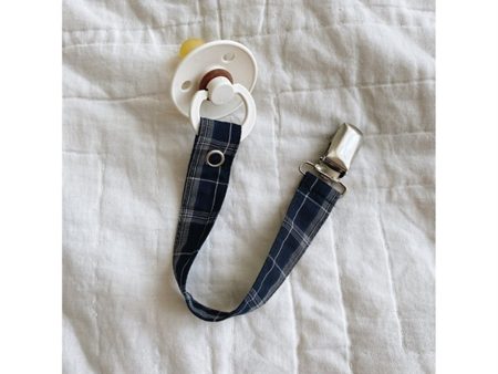 lalaby Blue Check Pacifier Clip Discount