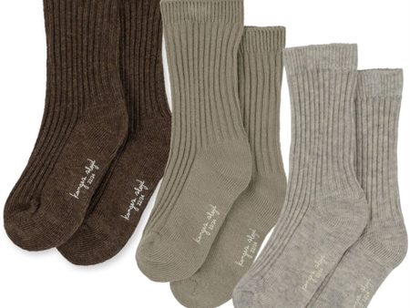 Konges Sløjd Soft Grey Ment Brown 3-Pack Rib Socks Fashion