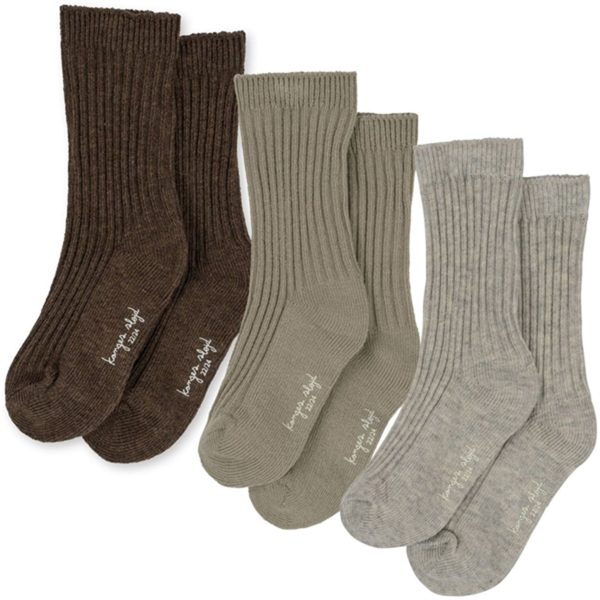 Konges Sløjd Soft Grey Ment Brown 3-Pack Rib Socks Fashion